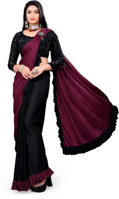 Apnisha Solid/Plain Bollywood Lycra Blend Saree(Purple)