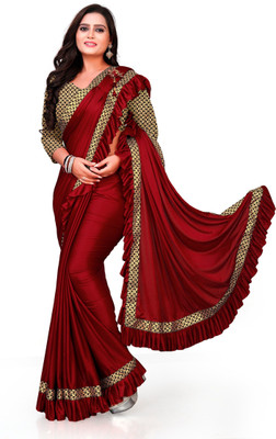 Julee Self Design Bollywood Lycra Blend Saree(Red)