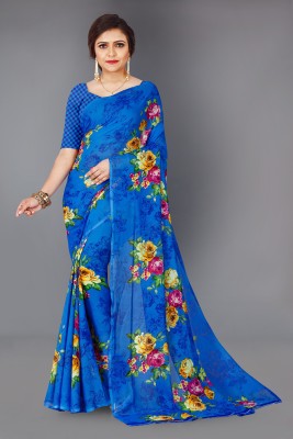 Arpit Fashion Floral Print Daily Wear Georgette Saree(Blue)