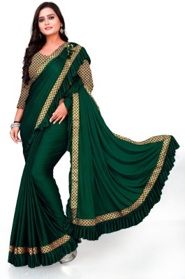 Julee Self Design Bollywood Lycra Blend Saree(Green)