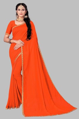 Primesky Embellished Daily Wear Georgette Saree(Orange)