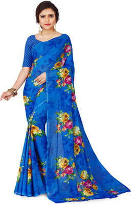 Anand Sarees Printed, Floral Print Daily Wear Georgette Saree(Blue)