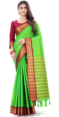 Moltira Solid/Plain Banarasi Silk Blend, Cotton Silk Saree(Light Green)