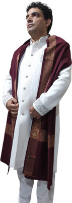 KASHMIR HANDLOOM Cashmere Self Design Men Shawl(Maroon)