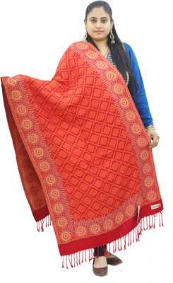 KAVIM Wool Printed Women Shawl(Red)
