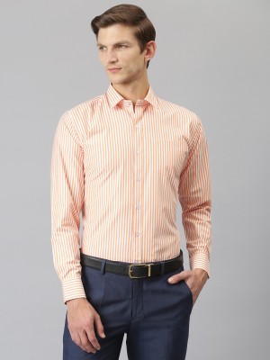 ACCOX Men Striped Formal Orange Shirt