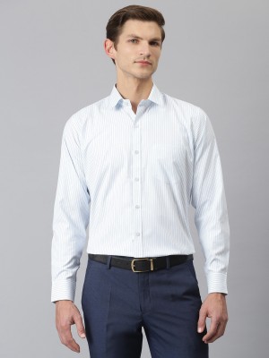 ACCOX Men Striped Formal Light Blue, White Shirt