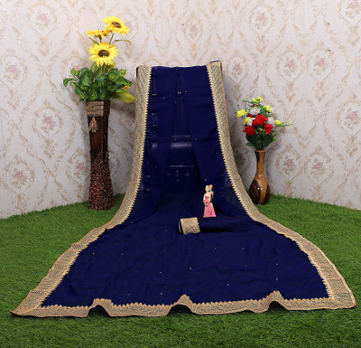 DHARMEE Embellished Bollywood Georgette Saree(Dark Blue)