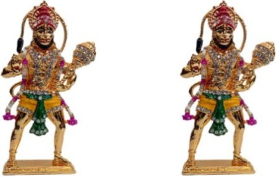BOOMSTOCK Set of 2 Lord Hanuman Mandir Home Decor God Statue Gift Item Decorative Showpiece  -  10 cm(Brass, Gold, Green)