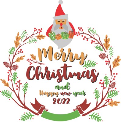 K2A Studio 45 cm merry christmas and happy new year 2022 Self Adhesive Sticker(Pack of 1)