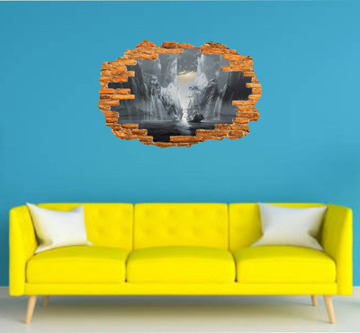 Varadvinayak 60 cm Glaciers with ship in magical wall hole Self Adhesive Sticker(Pack of 1)