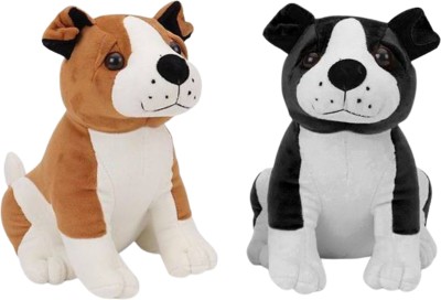 Toyhaven Cute and lovely soft toy set of 2 for kids ( 1 Black bull dog and 1 brown bull dog ) /soft toys for kids, birthday and other special occasions.  - 25 cm(Brown, Black)