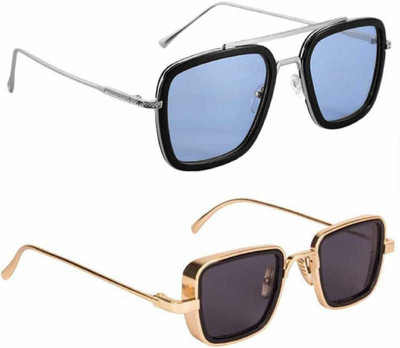 shadz Rectangular, Retro Square Sunglasses(For Men & Women, Blue, Blue)