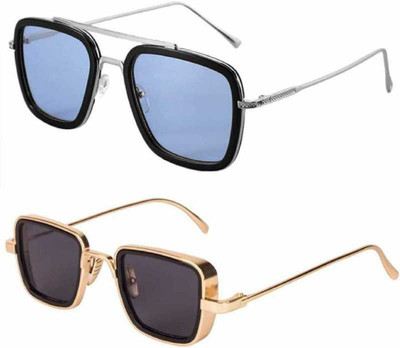 sunwear Rectangular, Retro Square Sunglasses(For Men & Women, Blue, Grey)