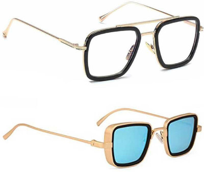 shadz Rectangular Sunglasses(For Men & Women, Clear, Blue)