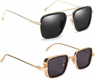 sunwear Rectangular, Retro Square Sunglasses(For Men & Women, Grey, Black)