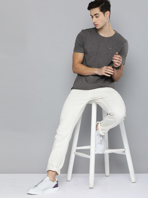 HARVARD Solid Men Round Neck Grey T-Shirt