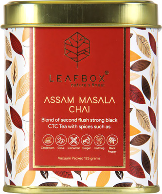 leafbox Assam Masala Chai Tea | Single Estate | Loose Leaf Tin Box | 125 Grams | Vacuum Packed Spices Masala Tea Tin(125 g)