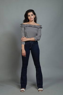 ADDICTED ATTIRE Casual Checkered Women Black Top
