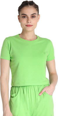CHKOKKO Casual Solid Women Light Green Top