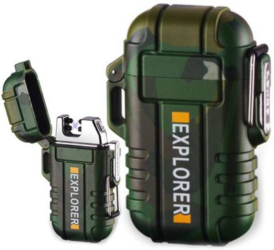 WRADER WATERPROOF Flameless Electric Lighter Dual Arc Plasma Beam Lighter USB Rechargeable Lighter Windproof Portable Lighter No Butane Ideal Cigarette Lighter for Camping Hiking Travelling and Indoor Outdoor Activities EXP_09 Cigarette Lighter(Military Green)