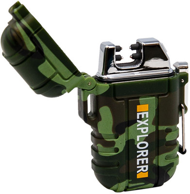 WRADER VERSION 2.0 WATERPROOF Flameless Electric Lighter Dual Arc Plasma Beam Lighter USB Rechargeable Lighter Windproof Portable Lighter No Butane Ideal Cigarette Lighter for Camping Hiking Travelling and Indoor Outdoor Activities EXP_08 Cigarette Lighter(Military Green)