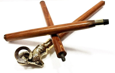 AntiqueHouse Beautiful Goat Head brass handle & solid sheesam wood walking stick Walking Stick