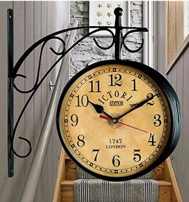 VintCraft Analog 20 cm X 20.8 cm Wall Clock(Black, With Glass, Double-Sided)
