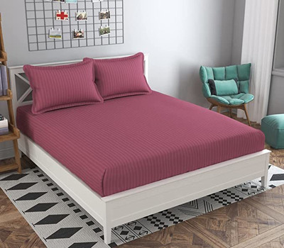 gbl impex Cotton King Flat 144 TC Striped Bedsheet(Pack of 1, DARK PINK)