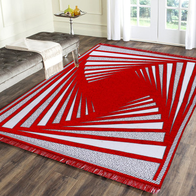 Sparrow world Red Chenille Carpet(5 ft,  X 7 ft, Rectangle)