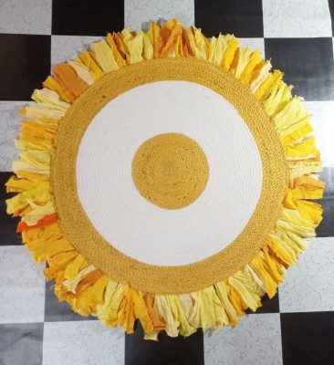 Fateh Singh Handloom White, Yellow Jute Area Rug(3 ft,  X 3 ft, Circle)