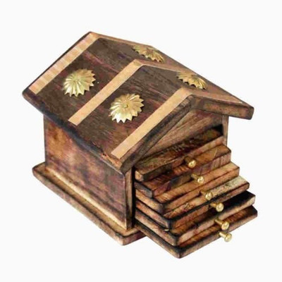 FABULO Square Reversible Wood Coaster Set(Pack of 6)