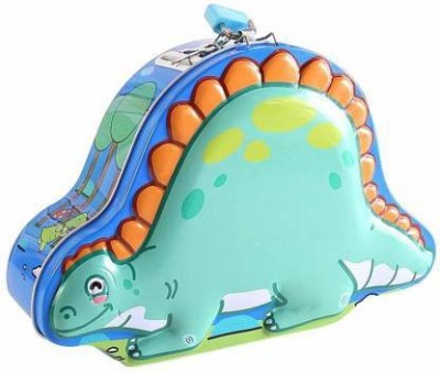 WISHKEY Cute Attractive Cartoon Dinosaur Piggy Bank with Security Lock & Keys for Kids Money Saving Storage Coin Collector Box for Boys & Girls Coin Bank(Multicolor)