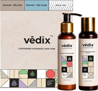 Vedix Customised Hair Fall Control Combo Pack | Ayurvedic Hair Oil & Ayurvedic Shampoo for Hair Fall | for normal and Oily scalp |Curly or Wavy Hair | Anti Hair Fall Kit, 200 ml(2 Items in the set)