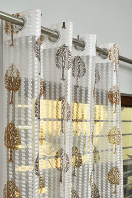 KESHAV FAB 213 cm (7 ft) Net Transparent Door Curtain (Pack Of 2)(Self Design, Brown)
