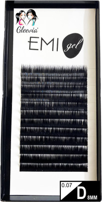 Gleevia Synthetic Black Faux Mink Eyelashes Extension, 0.07 Thikness, Stylish D Curl, 8mm Long with Classic Stable Curl and Thickness Standard Quality (12Row Permanent Eyelash Extension)(Pack of 1)