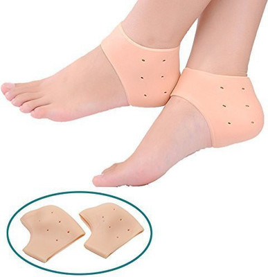 SHARUJA Unisex Vented Moisturizing Silicone Gel Heel Socks for Swelling, Pain Relief Heel Support(Brown)