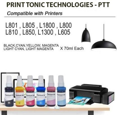 PTT Ink refill for Epson Compatible for L801 , L805 , L1800 , L800 , L810 , L850, L1300 , L605 PRINTER (PACK OF 6 CLRS COMBO SET) Black + Tri Color Combo Pack Ink Toner
