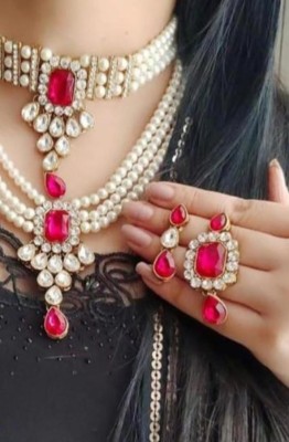 padmawati Alloy Gold-plated Pink Jewellery Set(Pack of 1)