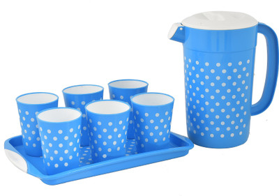 KUBER INDUSTRIES Dot Printed BPA Free Food Grade Unbreakable Plastic 6 Tumblers/Glass Set With Jug & Tray Drinkware Set, Set of 8 (Blue)-HS42KUBMART25097 Jug Glass Tray Set(Plastic) KUBER INDUSTRIES Dot Printed BPA Free Food Grade Unbreakable Plastic 6 Tumblers/Glass Set With Jug & Tray Drinkware Set, Set of 8 (Blue)-HS42KUBMART25097 Jug Glass Tray Set(Plastic)