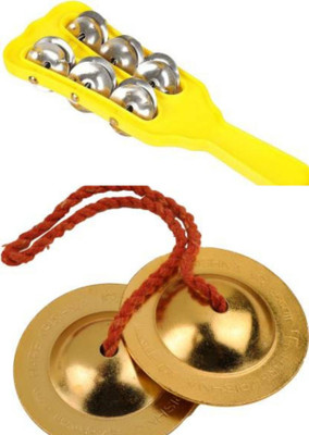 Rolimoli Iron 6.5cm brass color plated Manjira Kartal Instrument with plastic 3 line Manjira set of 2 Kartal Instrument