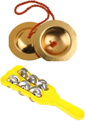 SHRI ANAND Combo of Brass Manjira 6.5 cm and Plastic Manjira 2 Line Kartal Instrument