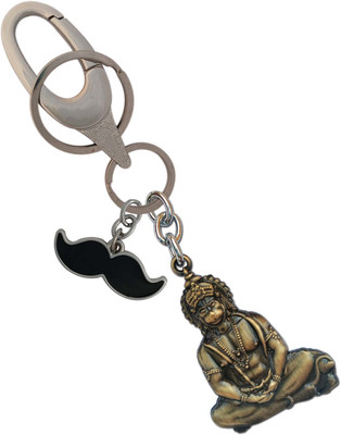 HANDSOME ISK Double Sided Golden Metal Hanuman ji attractive design Key With high quality Locking Look Along with Mustache Key Chain