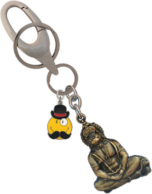 HANDSOME ISK Double Sided Golden Metal Hanuman ji attractive design Key chains With Locking Look Along with Smiley Face mustache can gift this at any occasions use to house or locker key… trendy key light weight You can easily arrange some keys into this to keep them safe and secure Key Chain