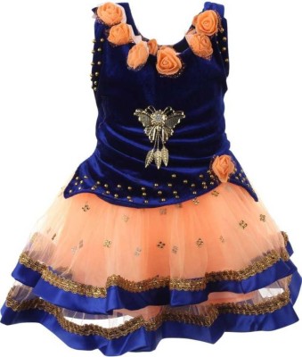 masoom creation Baby Girls Midi/Knee Length Festive/Wedding Dress(Orange, Sleeveless)