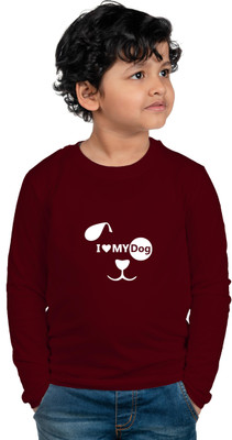 CHOMBOOKA Boys Printed Cotton Blend Regular T Shirt(Maroon, Pack of 1)