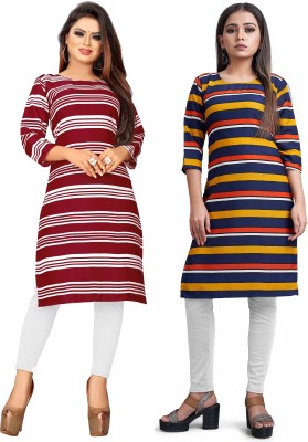 Textile Fab Women Striped A-line Kurta(Red, Yellow)