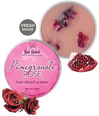 Nat Habit Pomegranate Rose Lip Balm for Lip Lightening, Lip Mask for Dark Lips | Natural, Ayurvedic Lip Care | Fresh Kitchenmade, Desi Ghee, Raw Honey, Shea, Pomegranate, Rose, Vitamin E | Express Dry Lips Repair, 10g Pomegranate Rose