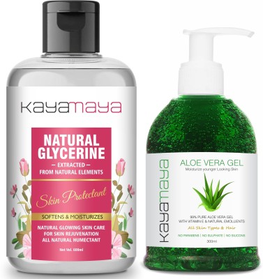 Kayamaya Pure Glycerine (600 ml) & Natural Aloe Vera Gel (300 ml) Combo Set(900 ml)