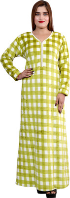 NACNO Women Nighty(Light Green, White)